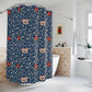 Shower curtain with floral pattern in a bathroom setting