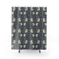 Shower curtain with floral pattern on a white background