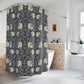 Shower curtain with green floral pattern in a bathroom setting