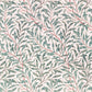 Pattern of green leaves and red stems on a light background