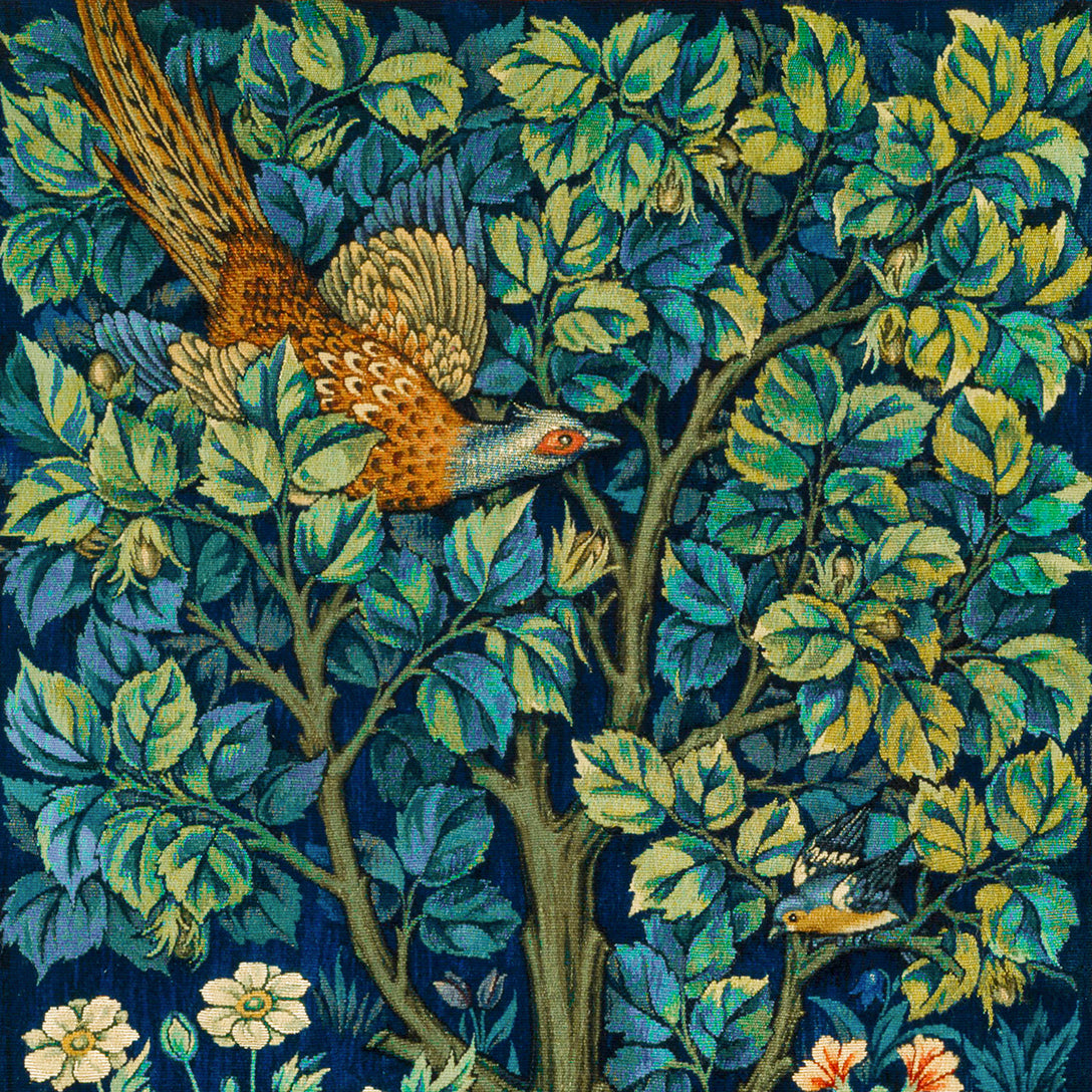 Faux Suede Cushion by William Morris  & Co called Pheasant and Squirrel Collection (Pheasant) - Blue