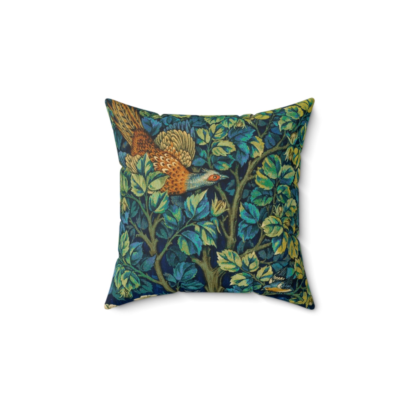 Faux Suede Cushion by William Morris  & Co called Pheasant and Squirrel Collection (Pheasant) - Blue