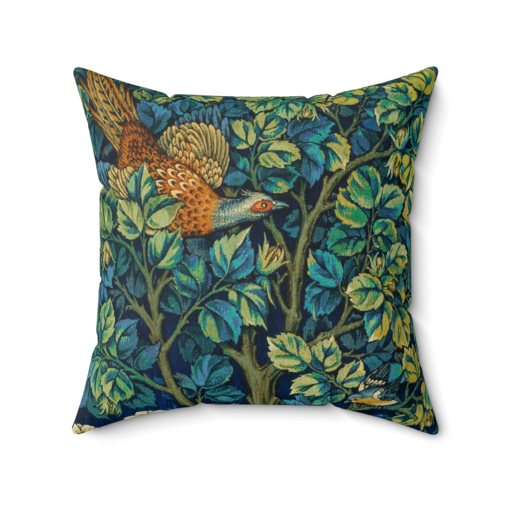 Faux Suede Cushion by William Morris  & Co called Pheasant and Squirrel Collection (Pheasant) - Blue