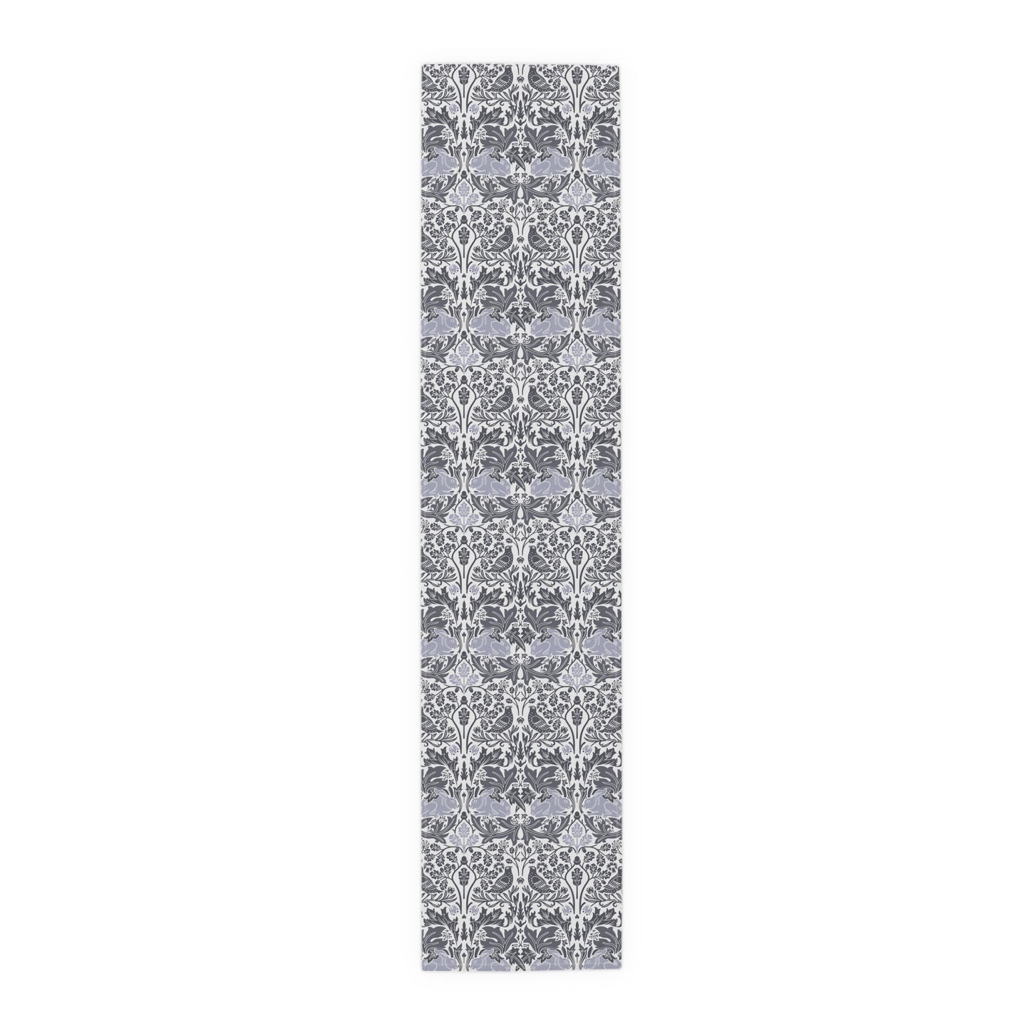 Decorative runner rug with floral pattern on a white background