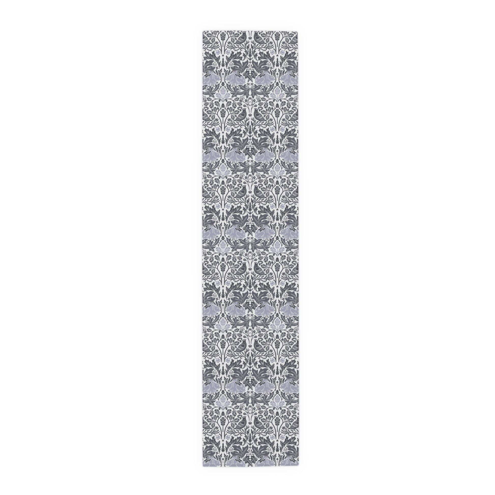 Decorative runner rug with floral pattern on a white background