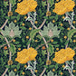 A yellow and green floral William Morris & Co patterned table runner with hemmed edges displayed on a dining table.