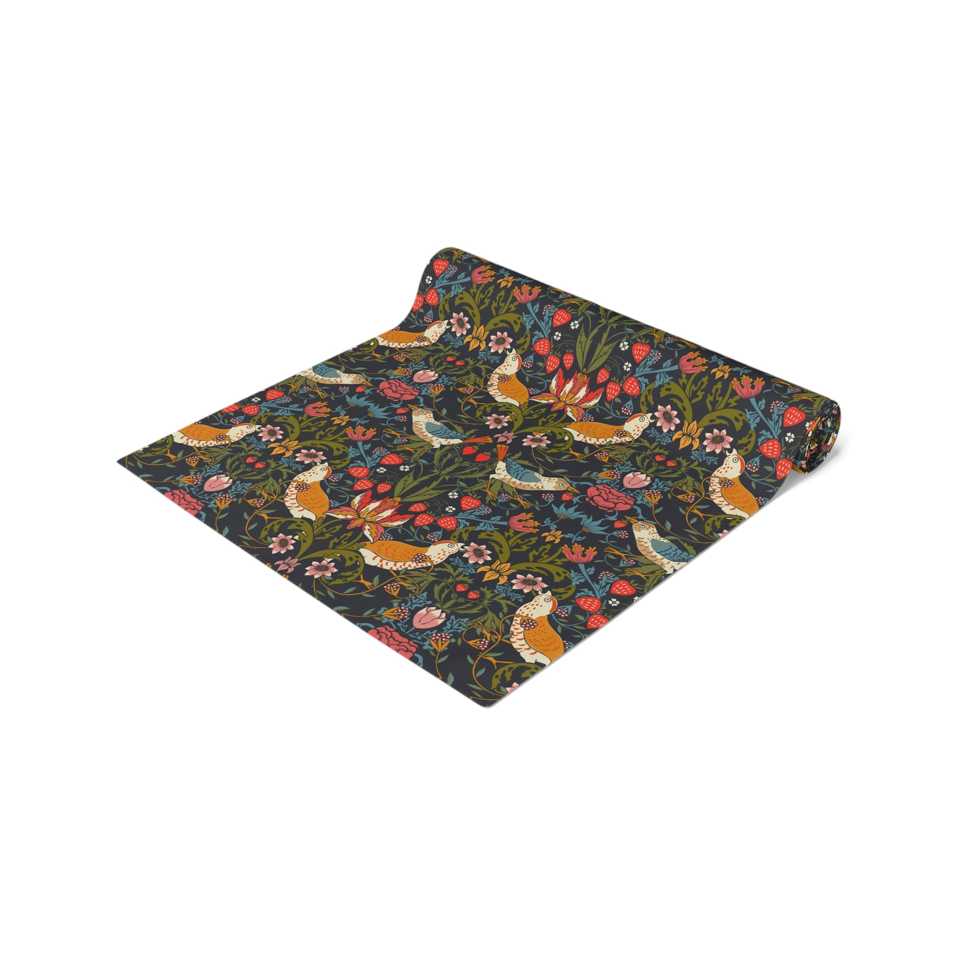 Floral patterned blanket with birds and flowers on a white background