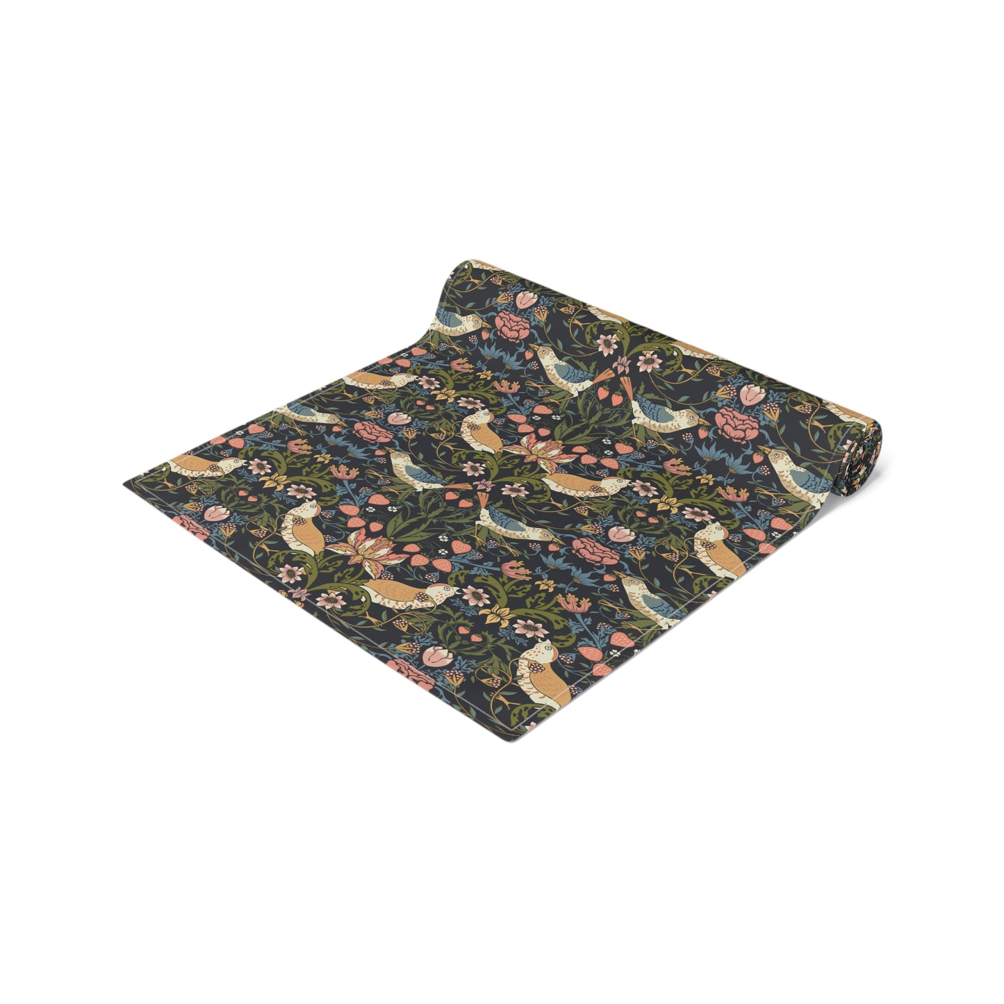 Floral patterned blanket with birds and flowers on a white background
