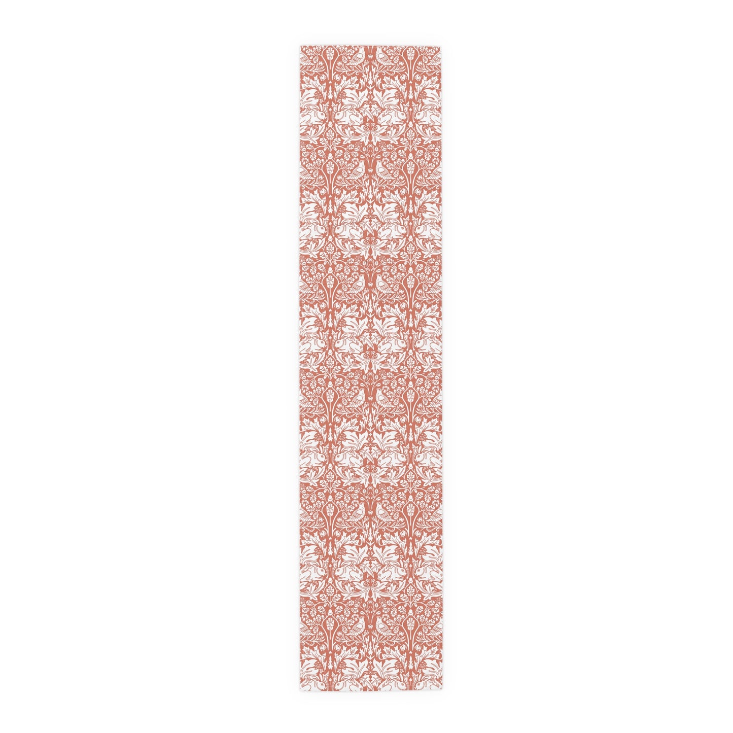 Rectangular mat with a red and white floral pattern on a white background