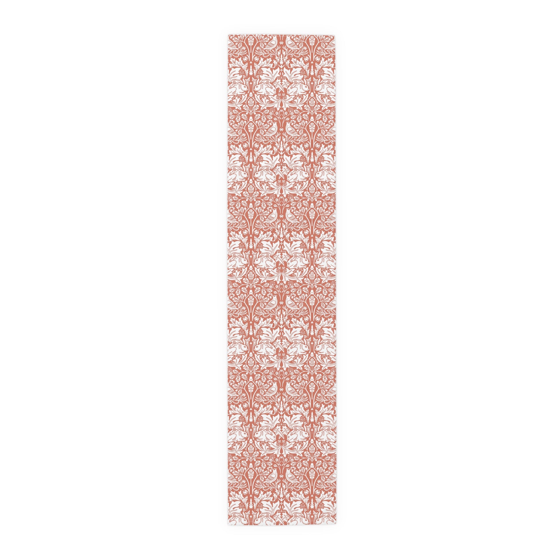 Rectangular mat with a red and white floral pattern on a white background