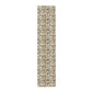 Long narrow rug with a geometric pattern on a white background