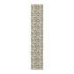Long narrow rug with a geometric pattern on a white background