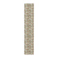 Long, narrow rug with a geometric pattern on a white background