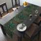 A floral patterned table runner inspired by William Morris, displayed on a dining table.
