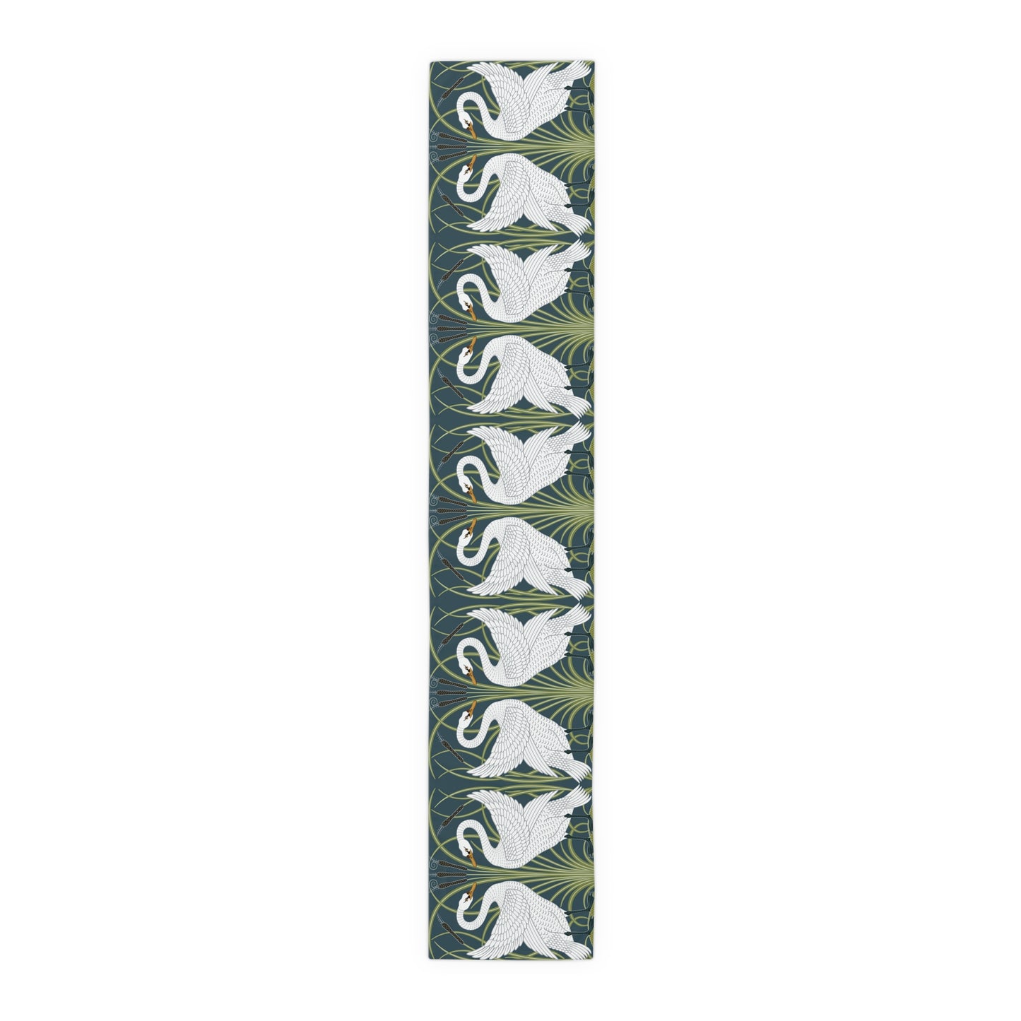 Long rectangular mat with swan design on a white background