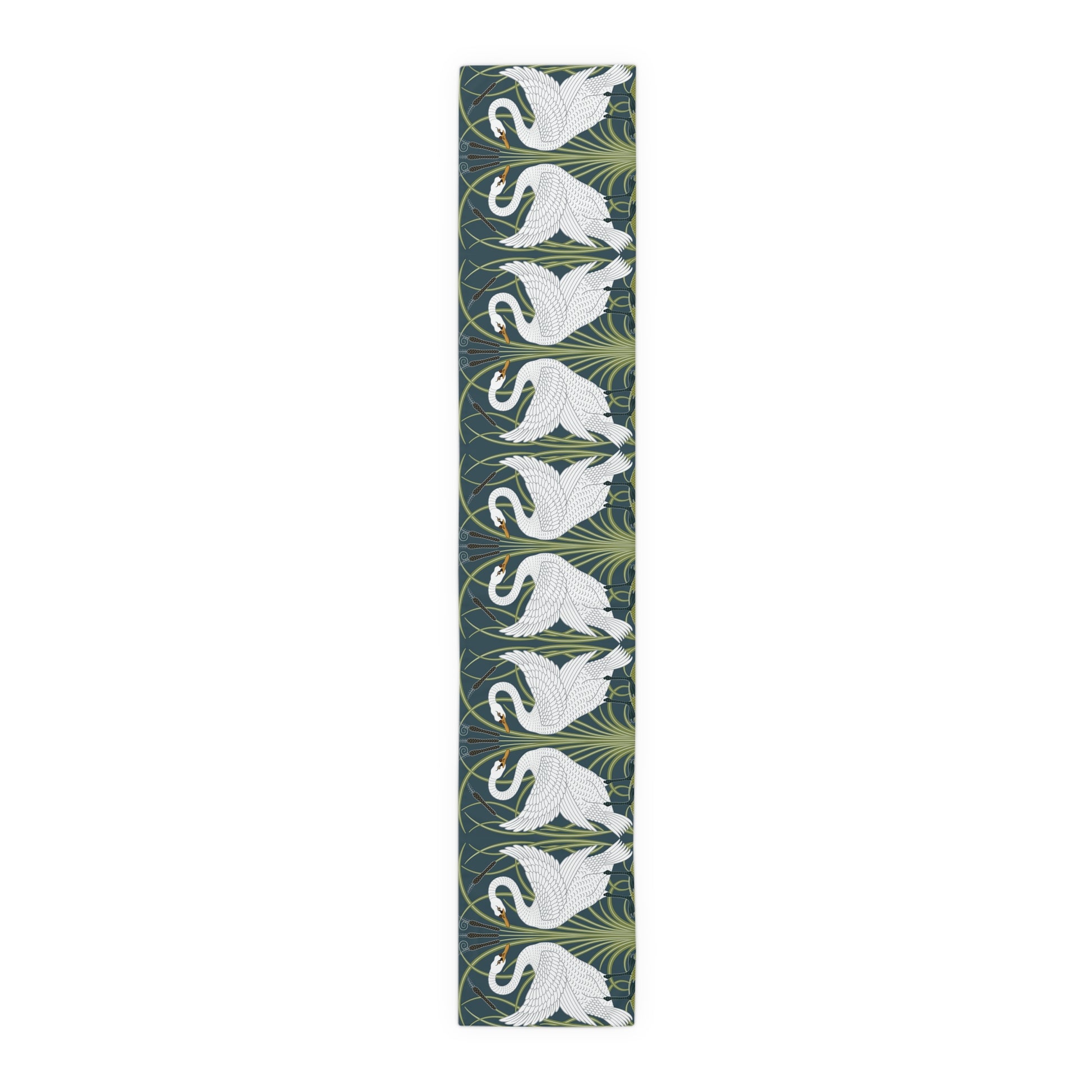 Long rectangular mat with swan design on a white background