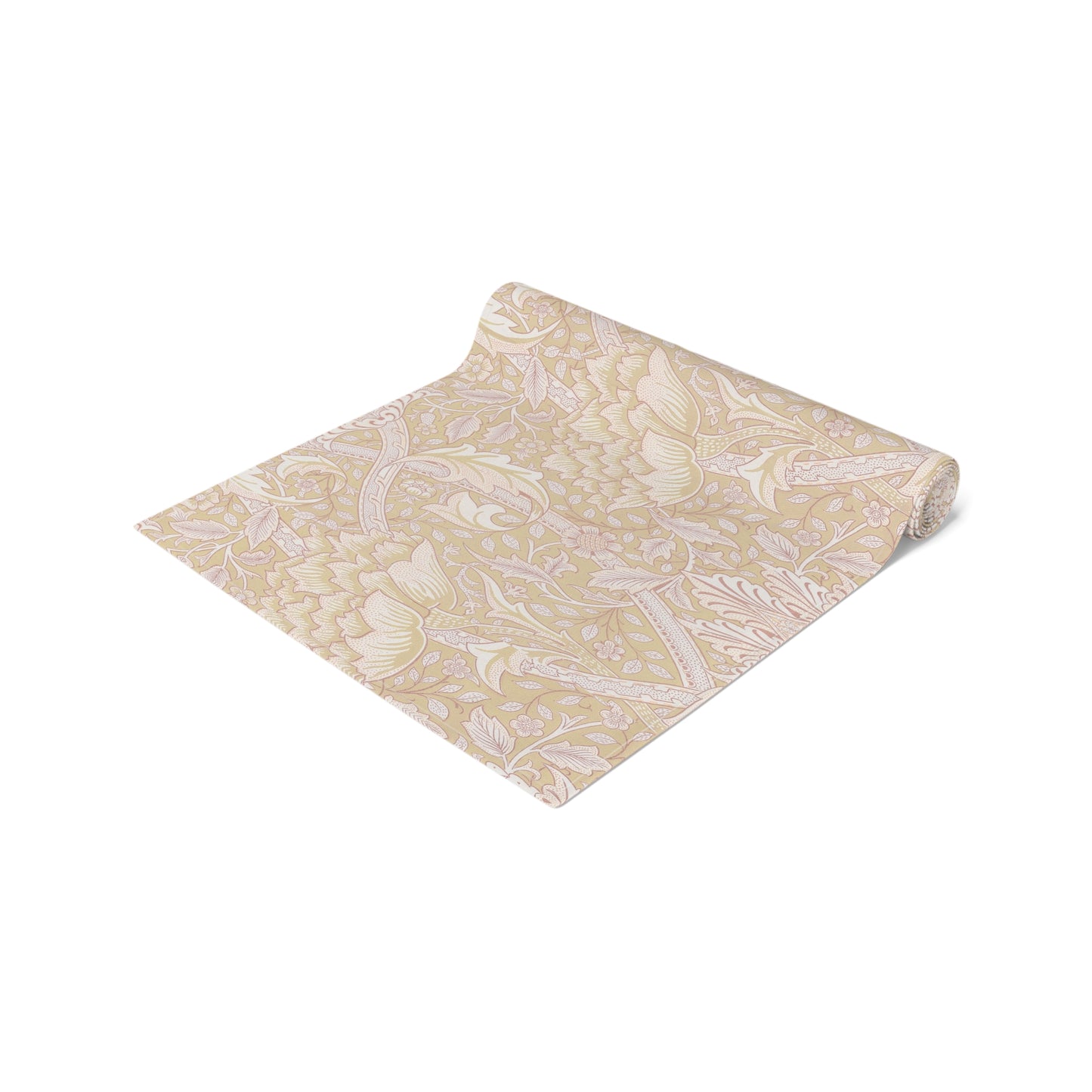 Roll of fabric with floral pattern on a white background