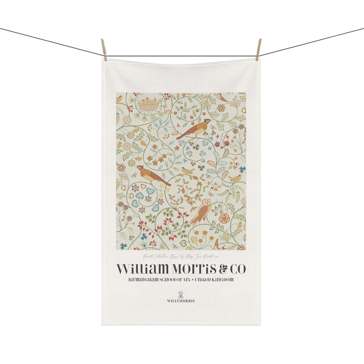 Tea Towel designed by William Morris & Co in a beige floral pattern called Newill Collection (Day) - Art Print on a Tea Towel