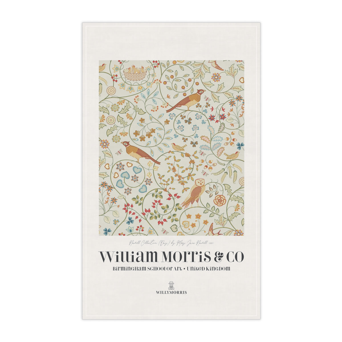 Tea Towel designed by William Morris & Co in a beige floral pattern called Newill Collection (Day) - Art Print on a Tea Towel