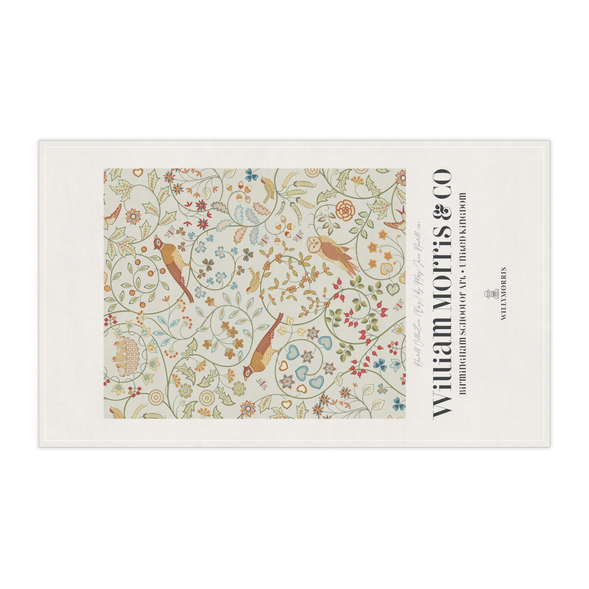 Tea Towel designed by William Morris & Co in a beige floral pattern called Newill Collection (Day) - Art Print on a Tea Towel