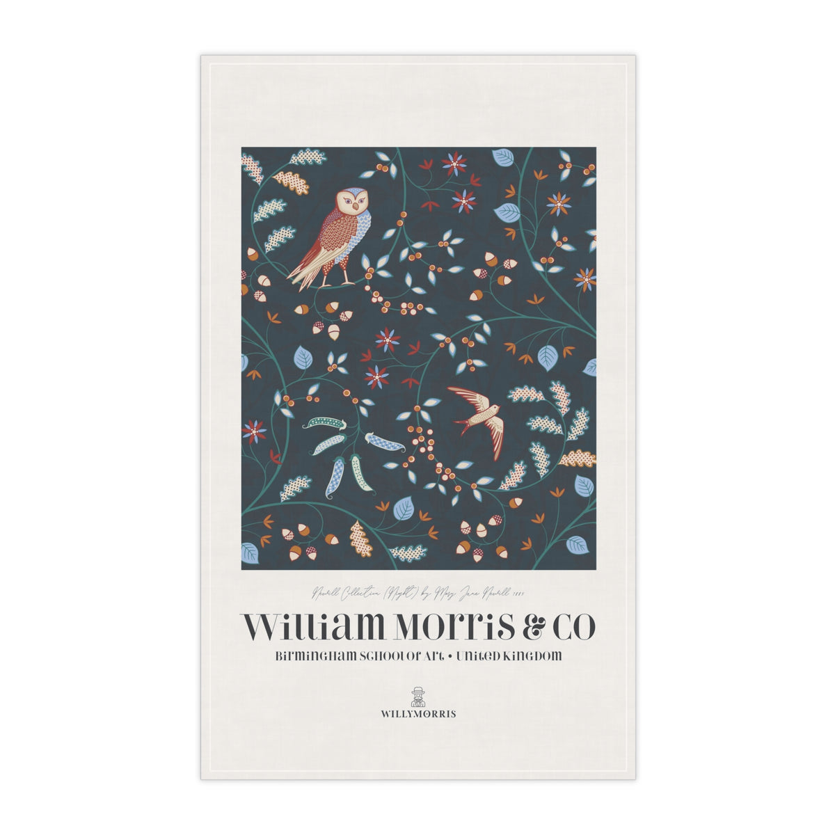 Tea Towel designed by William Morris & Co in a dark blue floral pattern called Newill Collection (Night) - Art Print on a Tea Towel