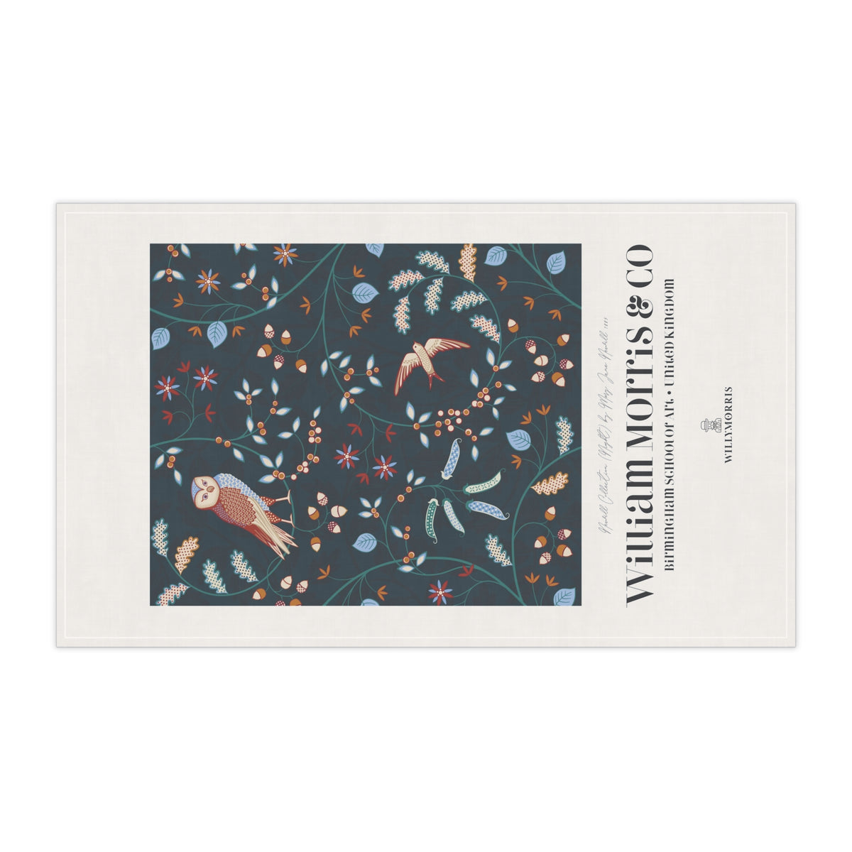 Tea Towel designed by William Morris & Co in a dark blue floral pattern called Newill Collection (Night) - Art Print on a Tea Towel