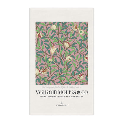 Tea Towel designed by William Morris & Co in a pink floral pattern called Bird & Pomegranate Collection (Rosella) - Art Print on a Tea Towel