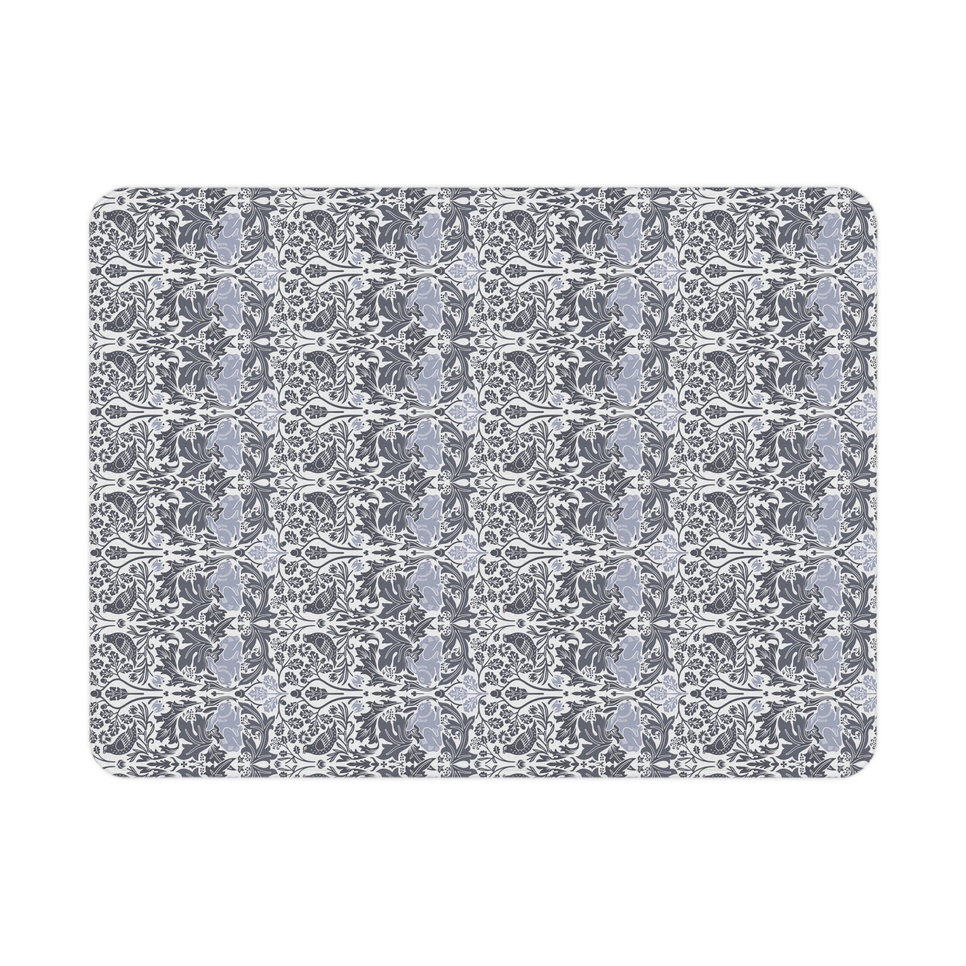 Patterned doormat with a blue and gray design on a white background