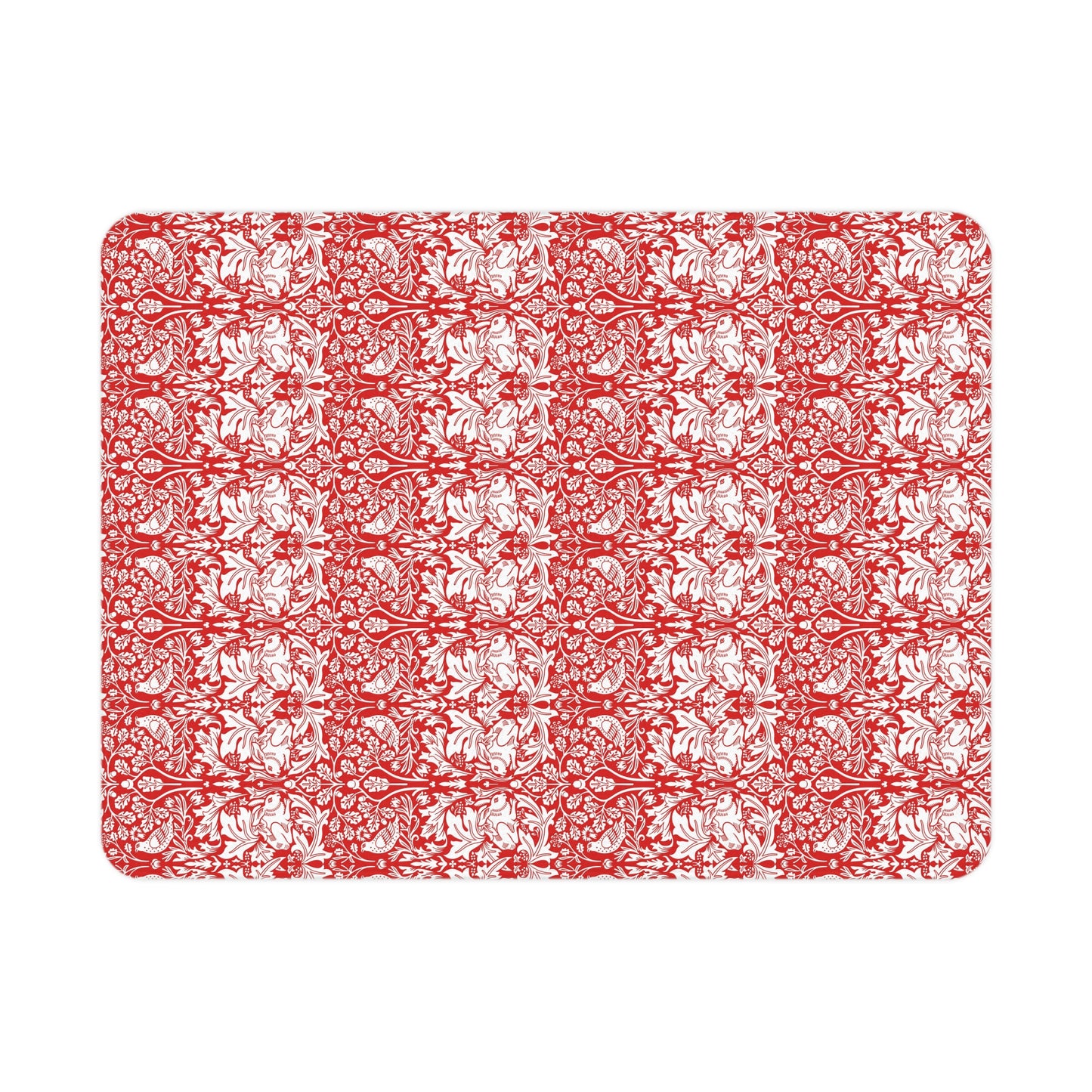 Red and white patterned placemat on a white background