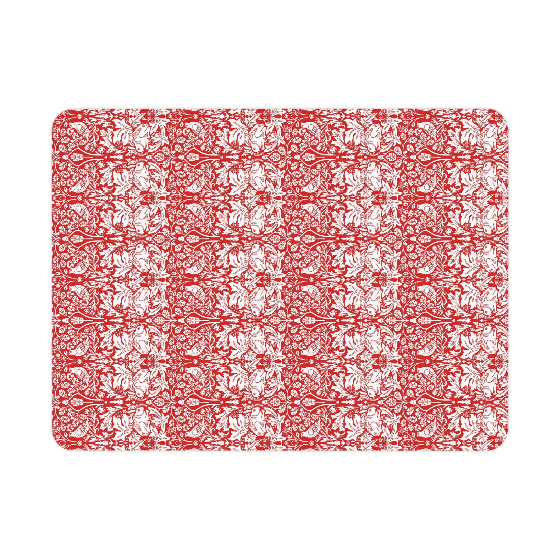 Red and white patterned placemat on a white background