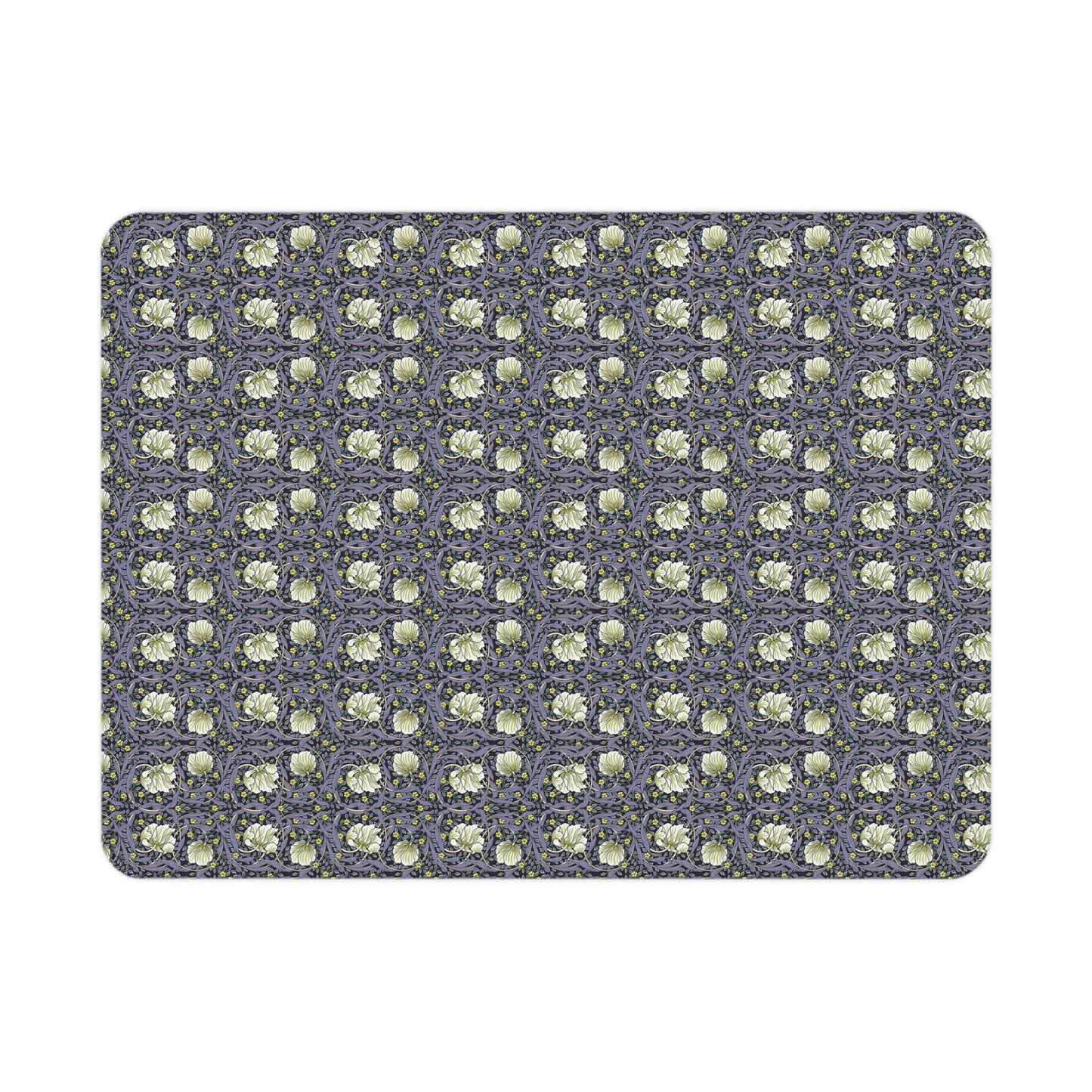 Floral William Morris & Co patterned toddler blanket on a purple and white pimpernel background