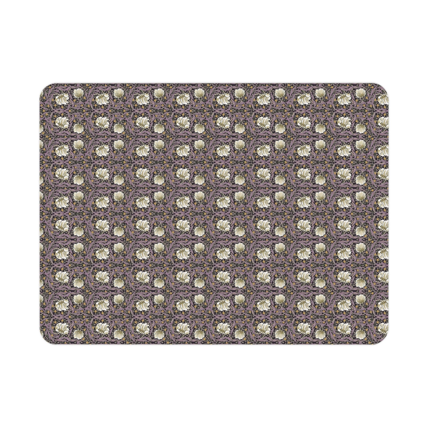 Patterned blanket with white floral design on a purple background