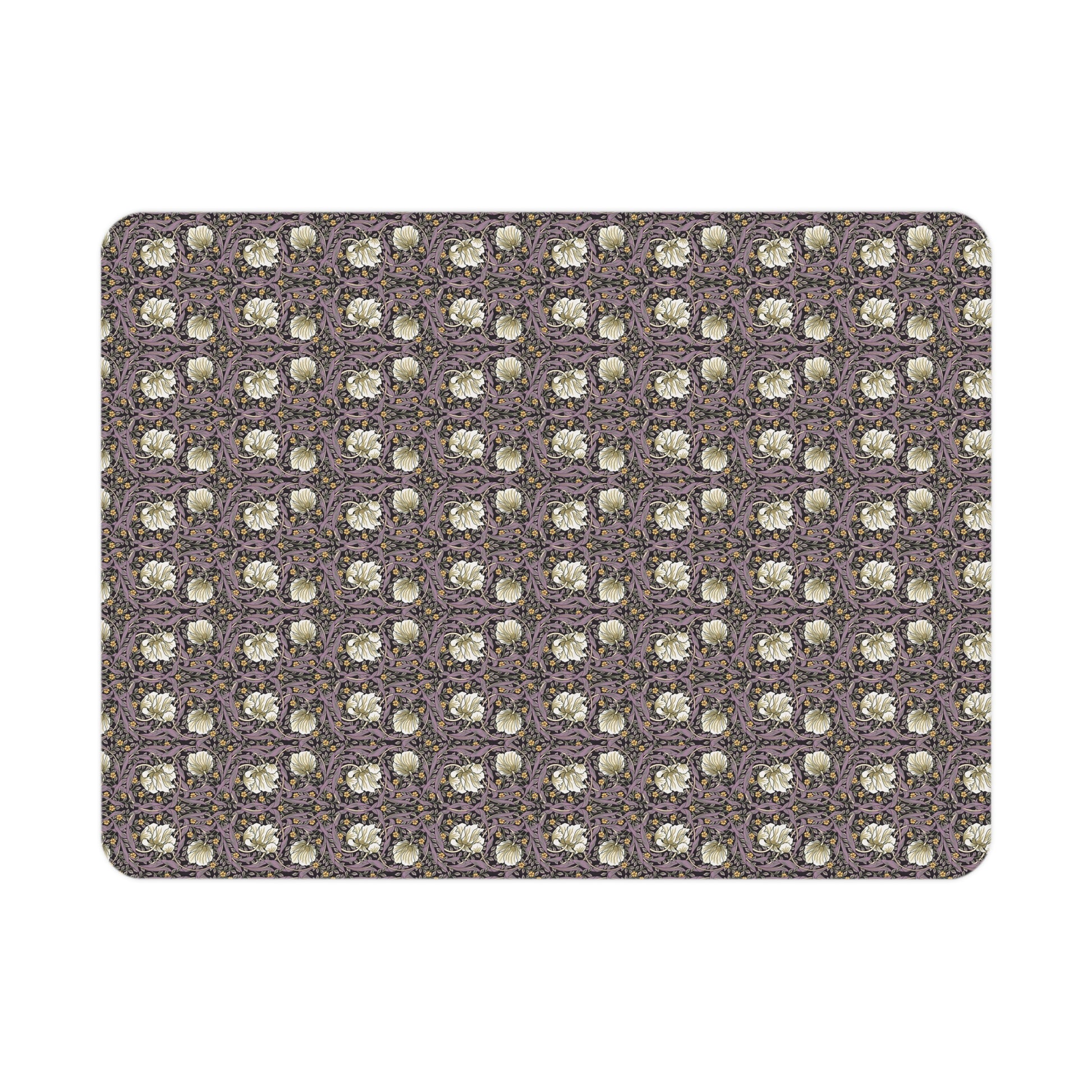 Patterned blanket with white floral design on a purple background