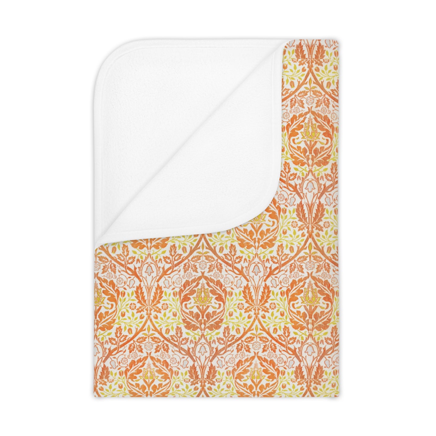 Patterned baby blanket with white border on a white background