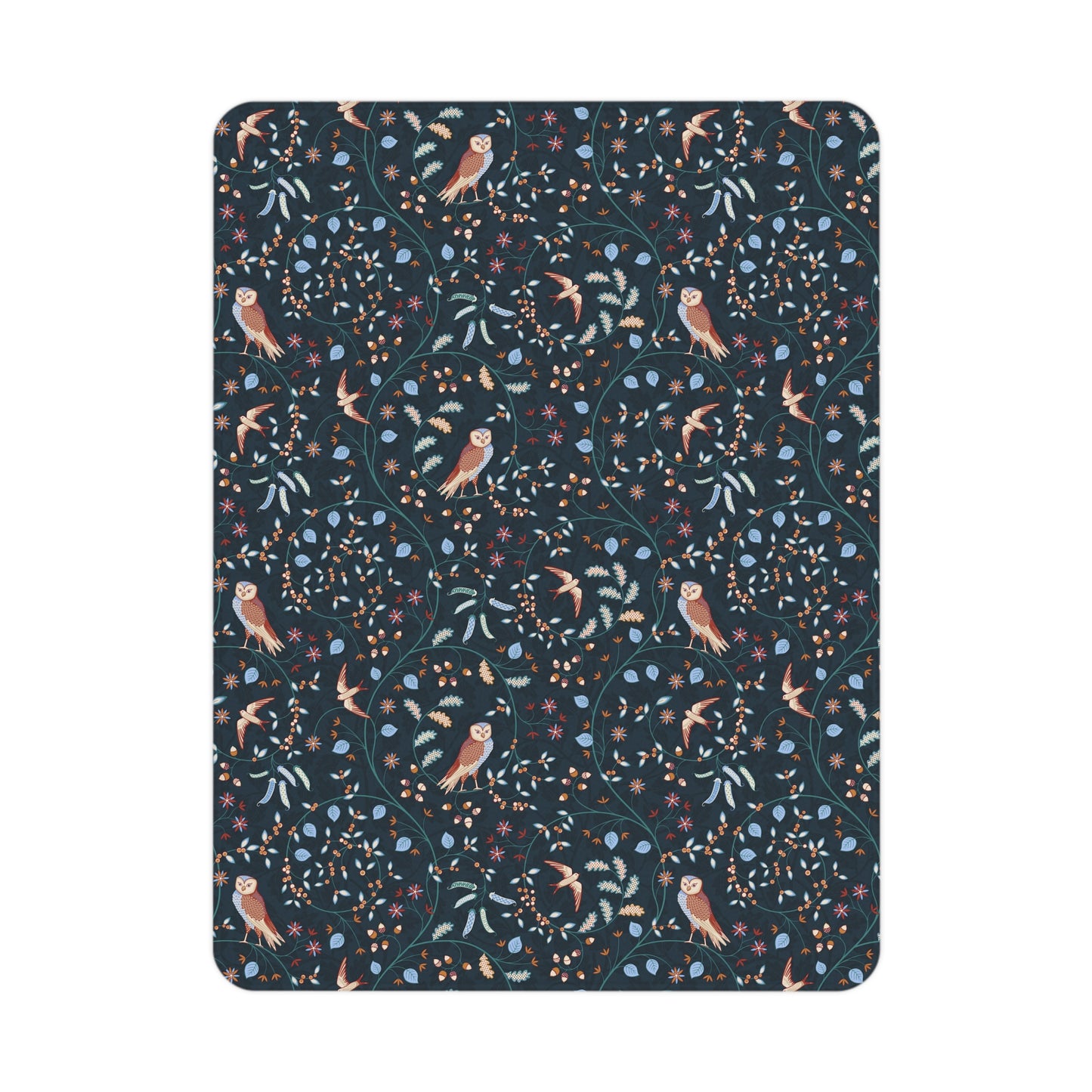 Floral and bird patterned Willy Morris & Co toddler blanket on a white background