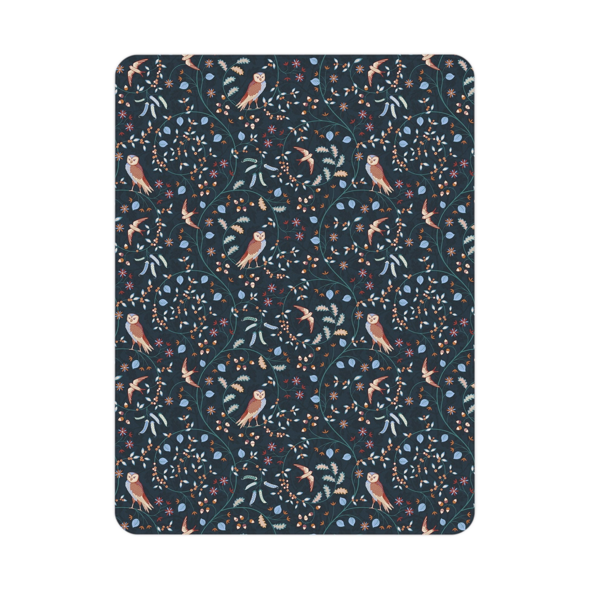 Floral and bird patterned Willy Morris & Co toddler blanket on a white background