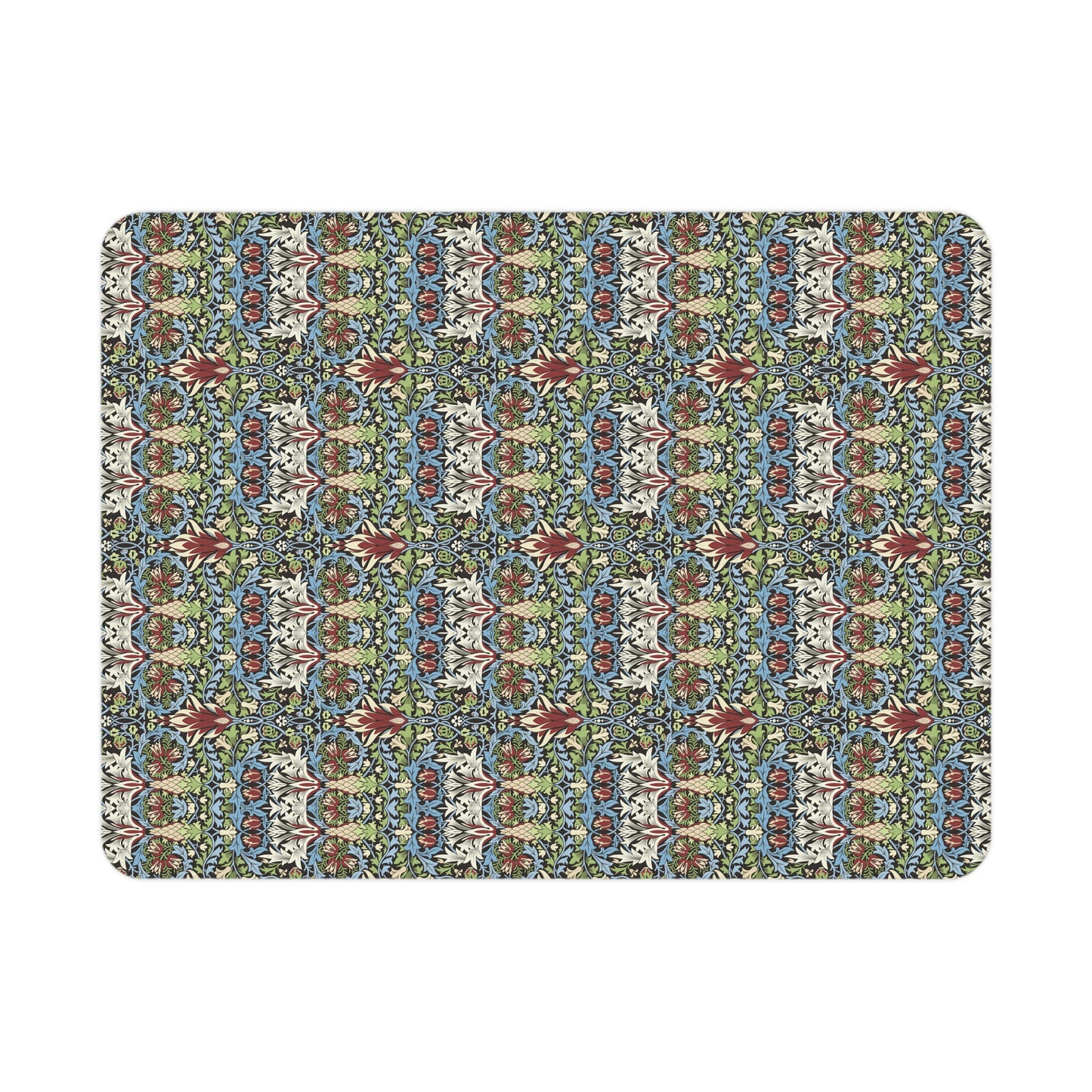 Patterned blanket with a colourful design on a white background