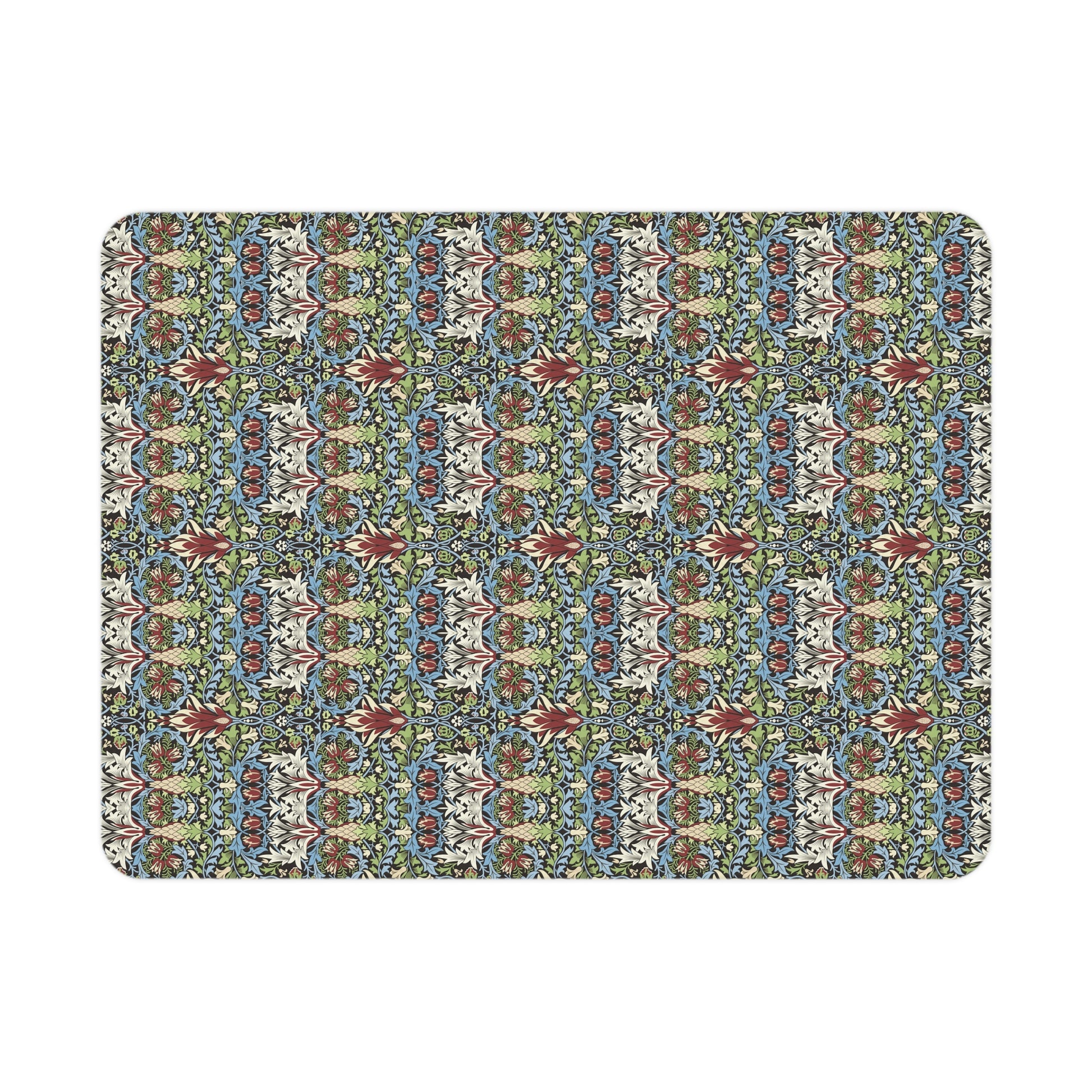 Patterned blanket with a colourful design on a white background