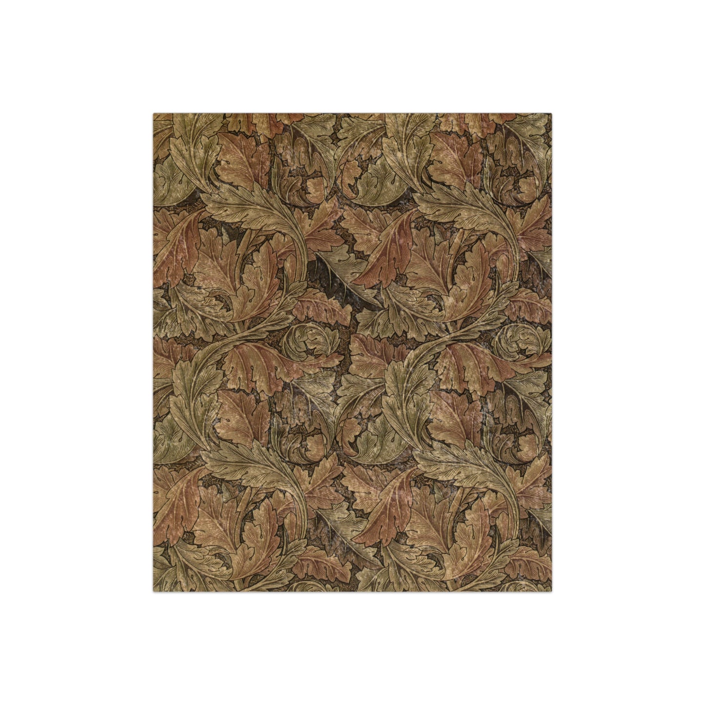 A lush crushed velvet blanket with a brown color, featuring a floral pattern inspired by William Morris.