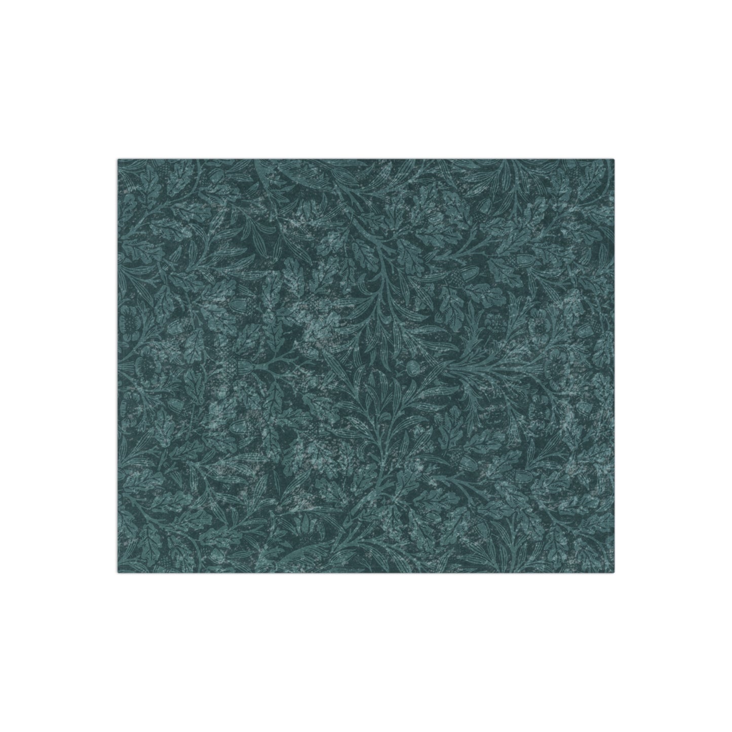 A plush, teal-coloured crushed velvet blanket with a floral William Morris & Co pattern, folded to show both the front and the silky, lustrous underside.