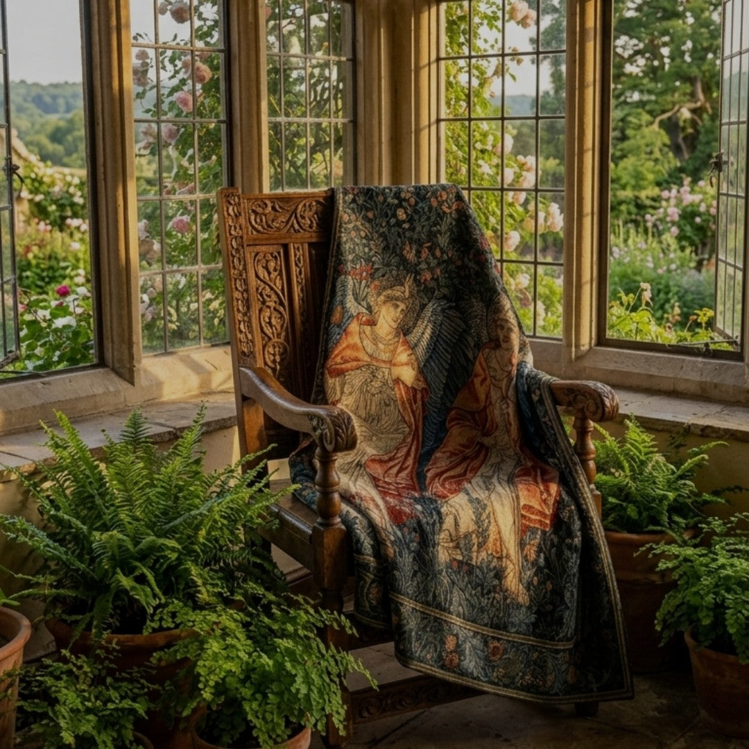 Lush Crushed Velvet Blanket inspired by William Morris & Co in a pattern called Angeli Ministrantes Collection