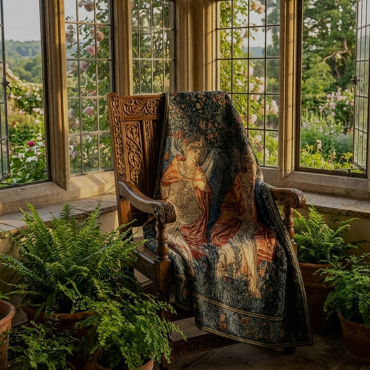 Lush Crushed Velvet Blanket inspired by William Morris & Co in a pattern called Angeli Ministrantes Collection