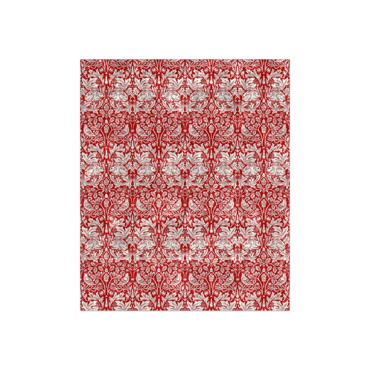 Red and white patterned fabric on a white background
