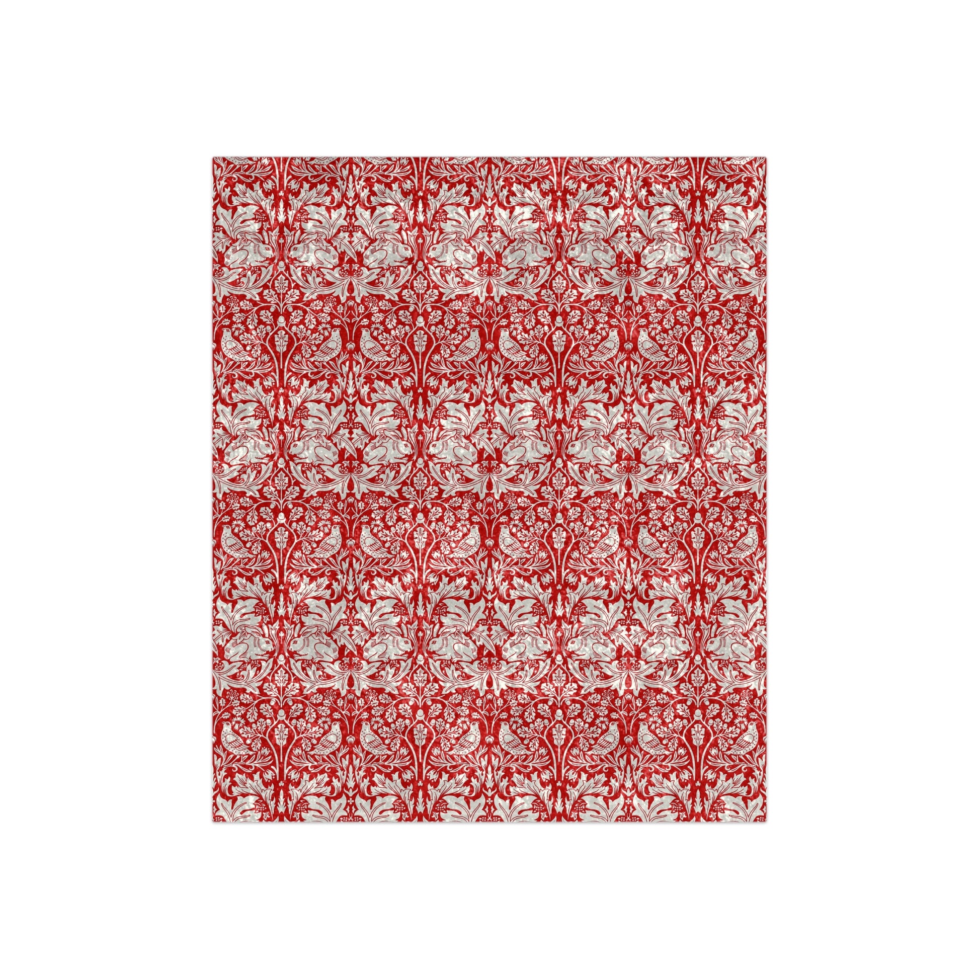 Red and white patterned fabric on a white background