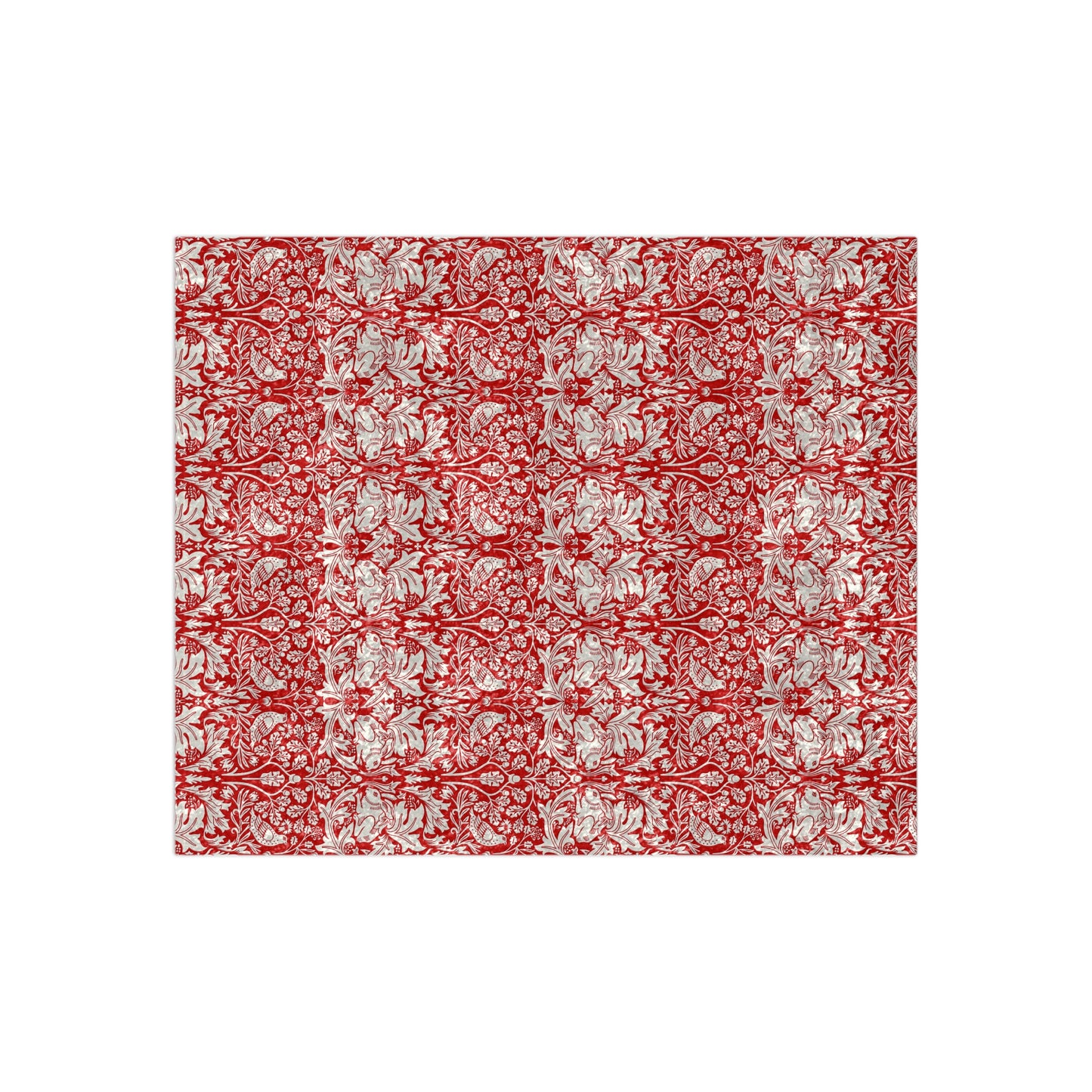 Red and white floral patterned fabric on a white background