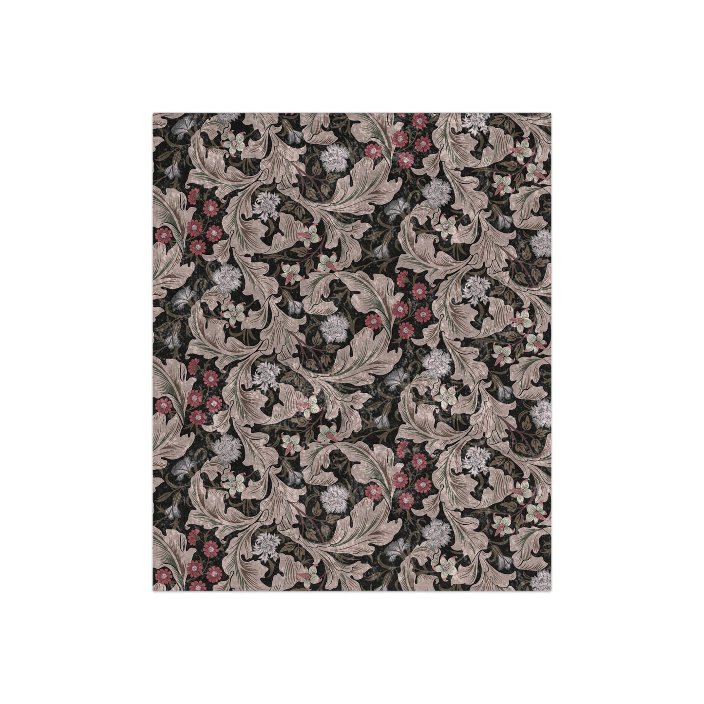 A crushed velvet blanket with a floral pattern in mocha color.