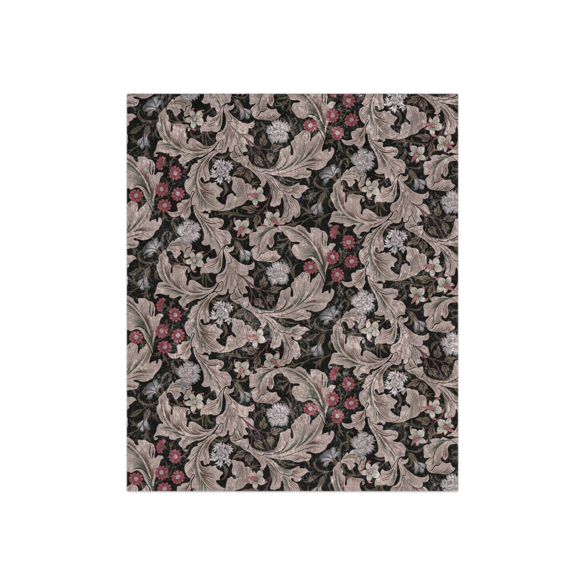 A crushed velvet blanket with a floral pattern in mocha color.