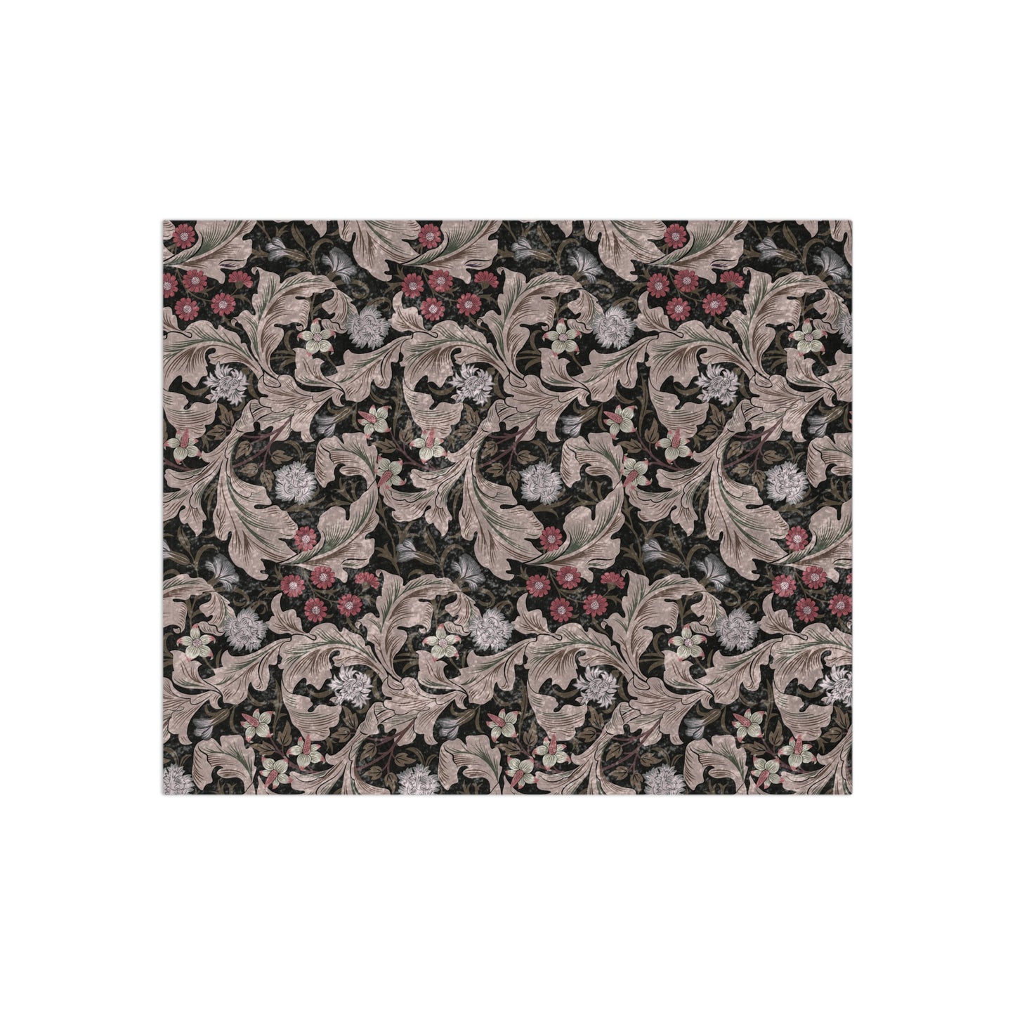 A lush crushed velvet blanket with a floral Willy Morris & Co pattern in mocha colour, featuring hemmed edges and a silky finish.