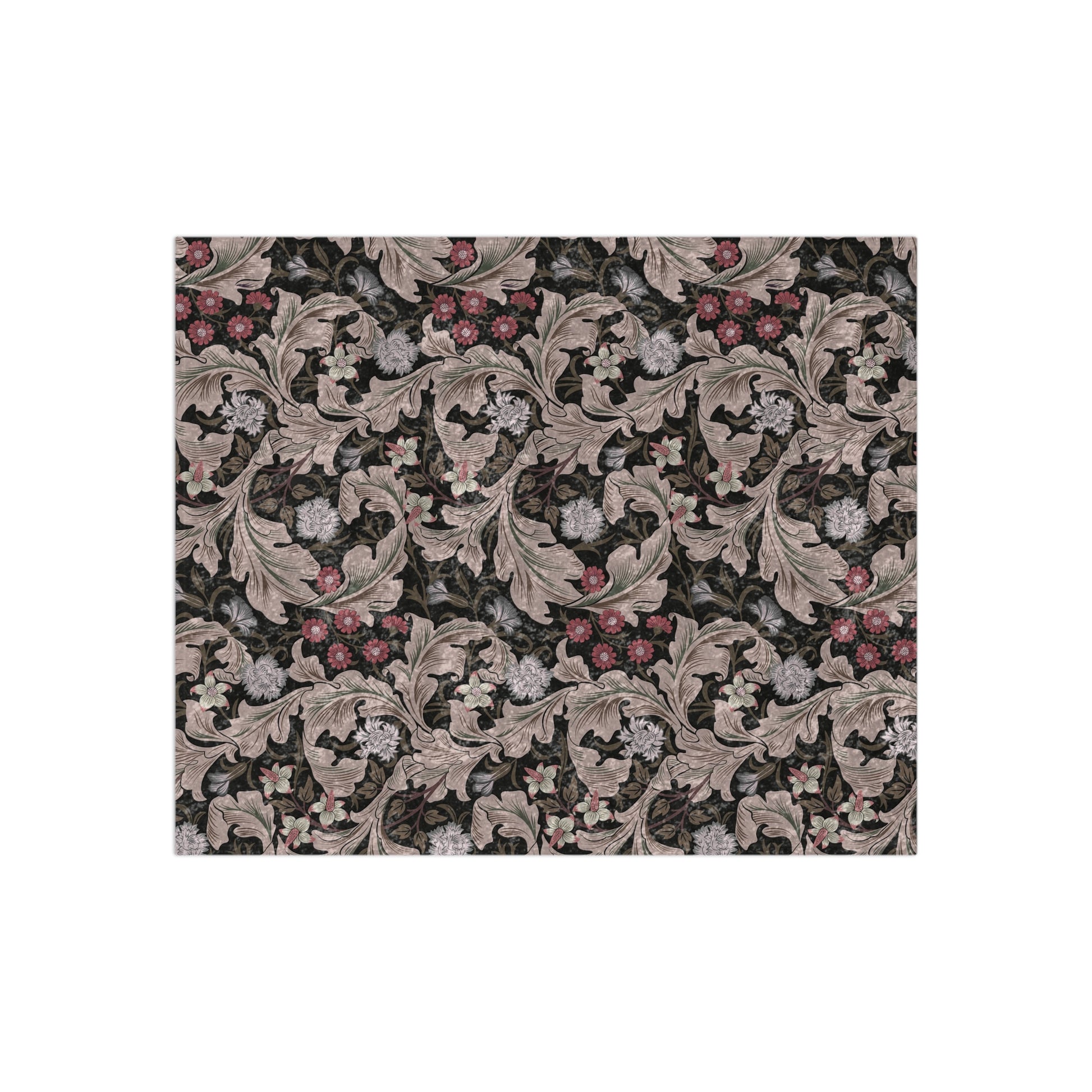 A lush crushed velvet blanket with a floral Willy Morris & Co pattern in mocha colour, featuring hemmed edges and a silky finish.