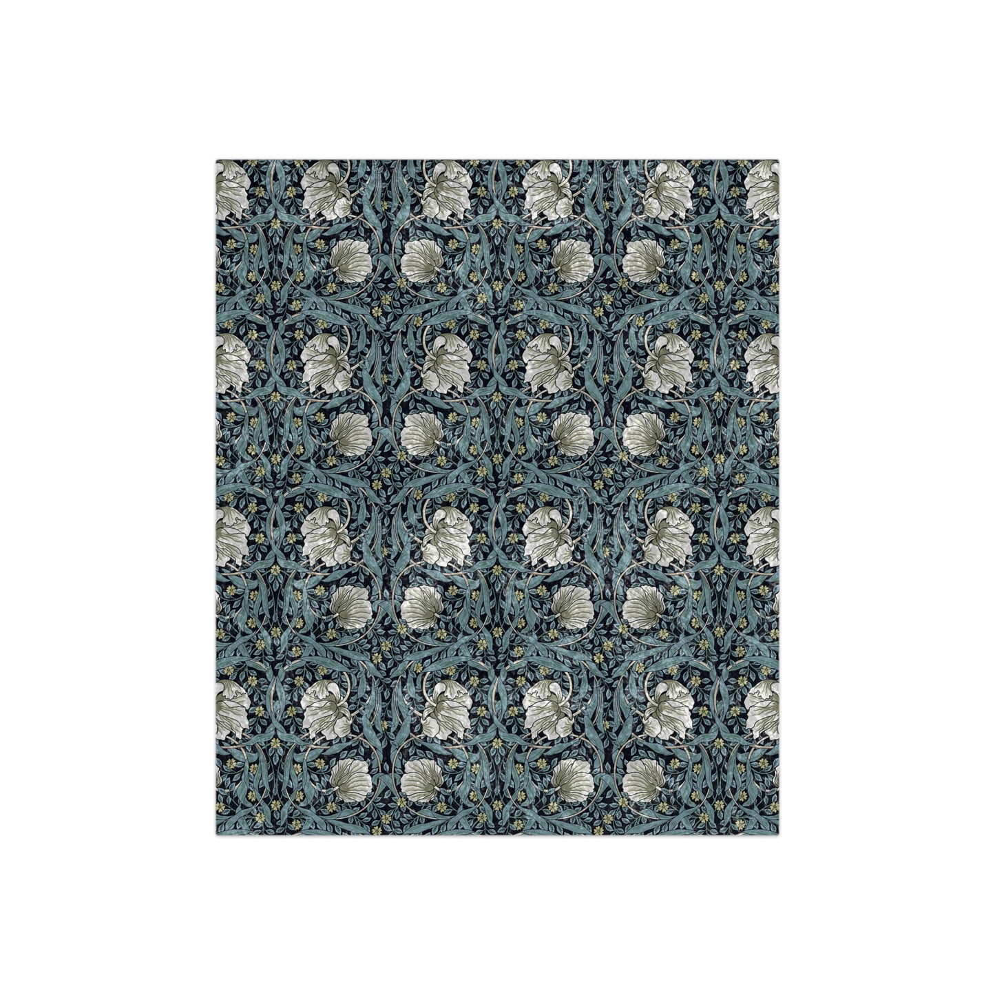 A blanket with a crushed velvet texture featuring a geometric pattern in a slate blue color.